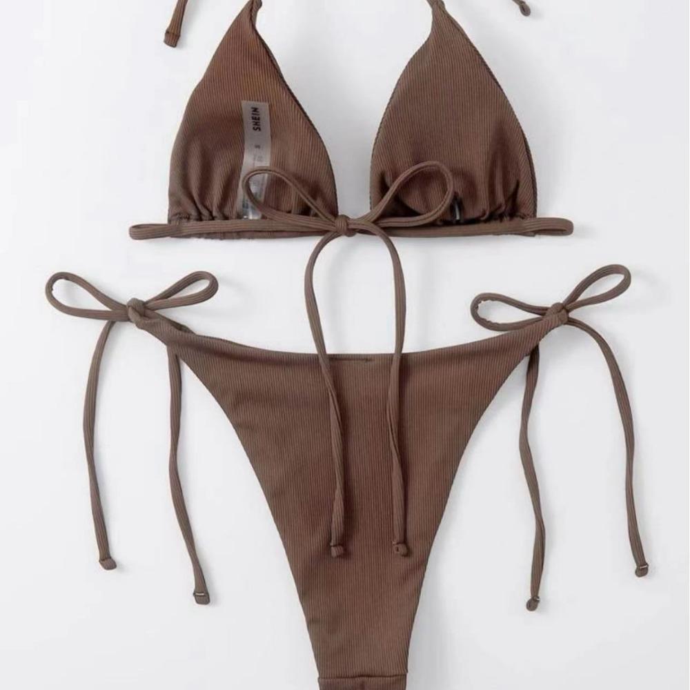 European and American Sexy Three-Point Small Sunken Stripe Split Swimsuit Bikini Bikini
