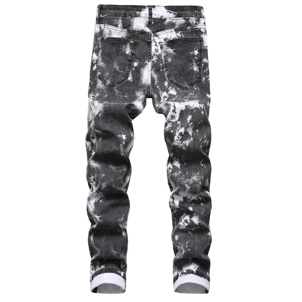 Bunte Stretch-Denim-Freizeithose mit Slim Fit und Aufdruck für Herren