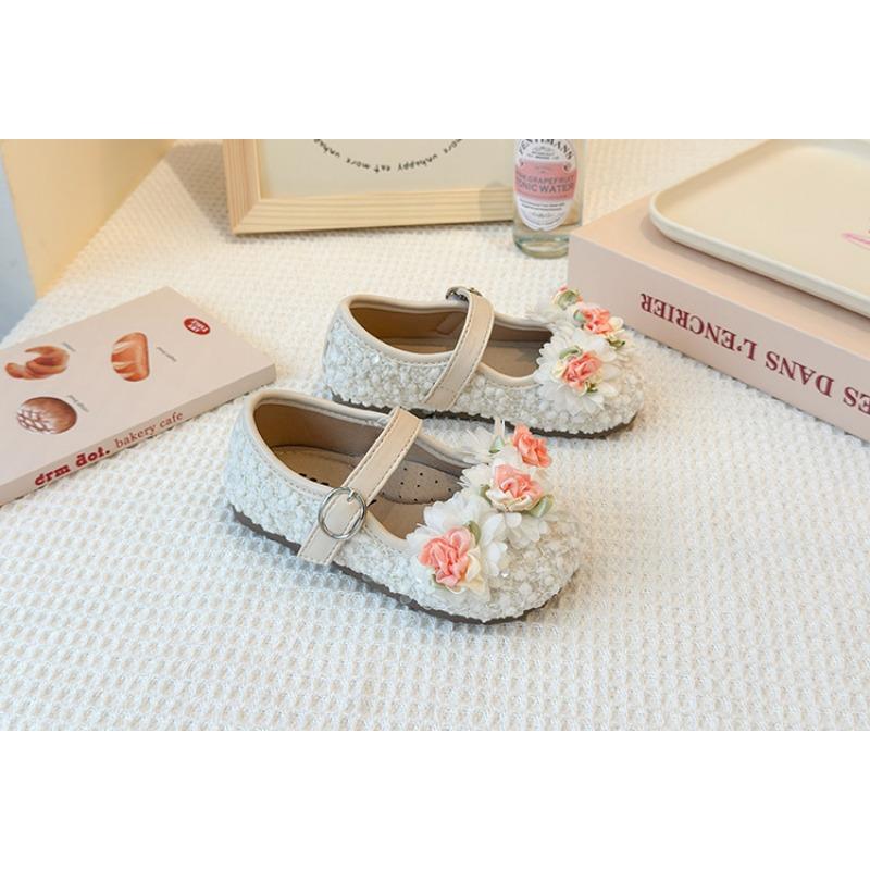 Girls Flower Decorated Korean Style Princess Soft Sole Kids Leather Loafers
