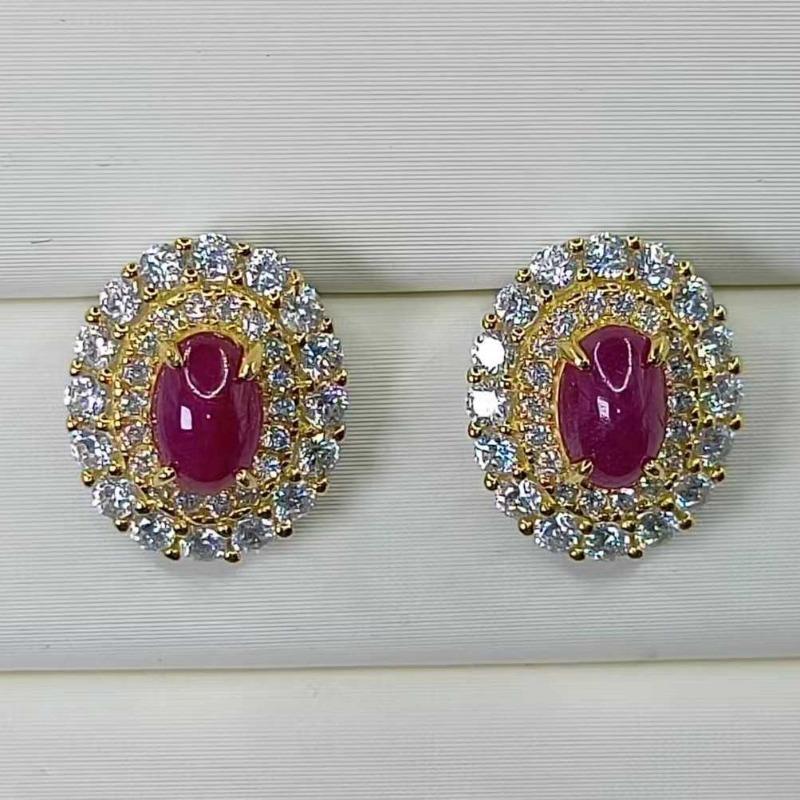 Sace Gems Earrings for Women 925 Sterling Silver 4*6MM Natural Ruby Stud Earrings Wedding Party Fine Jewelry