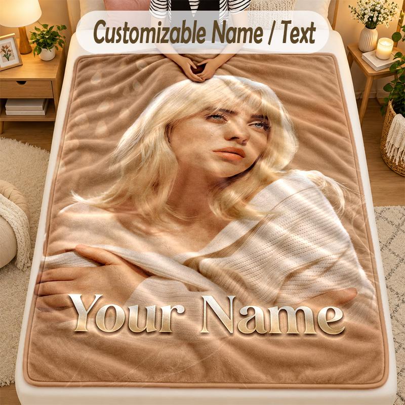 Flannel BlanketBillie Eilish Custom Name Text Personalized Soft Warm Throw Blanket Home Decor Gift