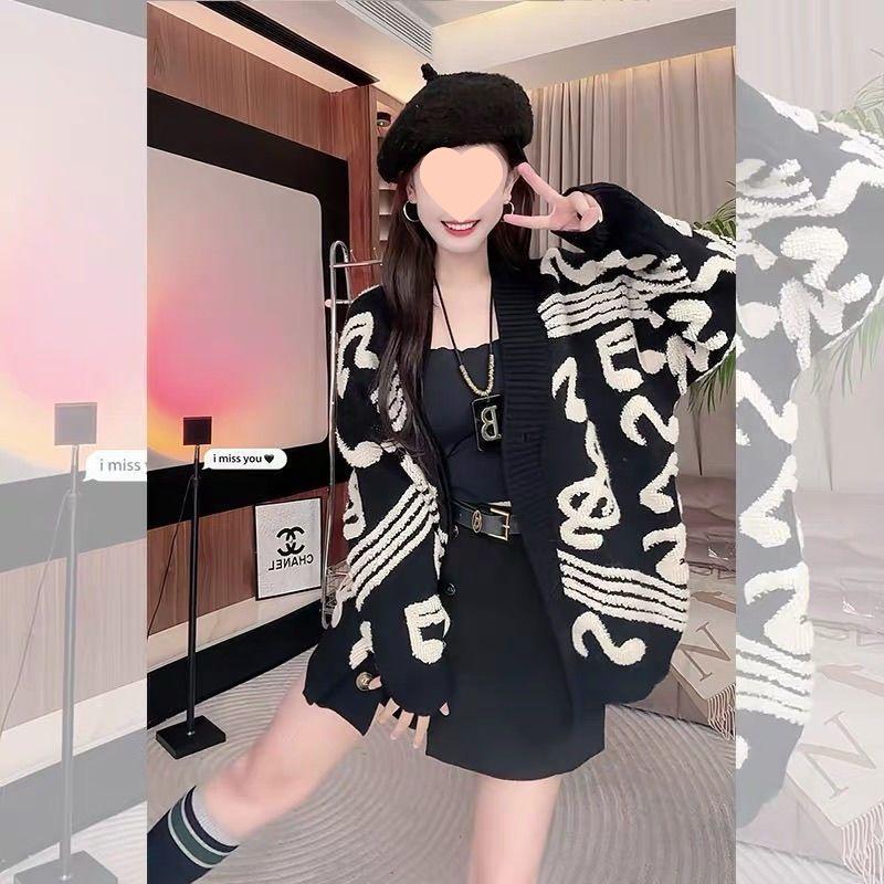 

Корейский модный женский свитер-пальто: Кардиган крупной вязки свободного кроя на осень/зиму 2025 M (recommended weight: 45-50 kg) чёрный