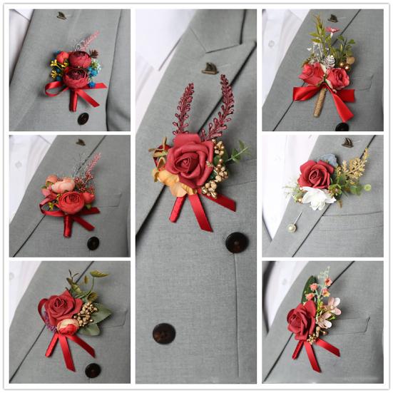 Lapela de Terno Masculino Flor Artificial Pulseira de Pulso Reutilizável Pulseira Floral Alta Simulação Versátil Celebração de Negócios Lapela