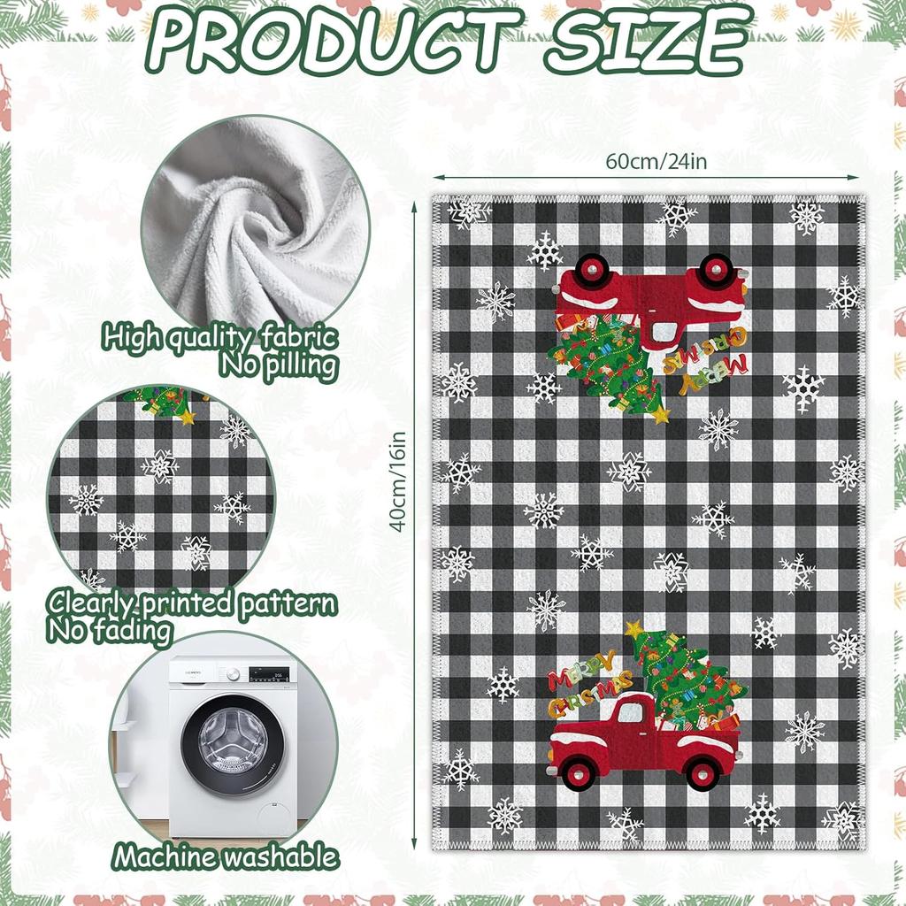 2 Pack Christmas Kitchen Towels and Dish Towels, 16 x 24 Inch Christmas Plaid Truck Tree Gnome Gift Box Absorbent Drying Cloth Tea for Cooking Baking