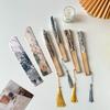 Chinese Retro Flower Ink Painting Style Pattern Women Silk-cloth Folding Fan Traditional Art Curved Bone Dance Fan with Tassel