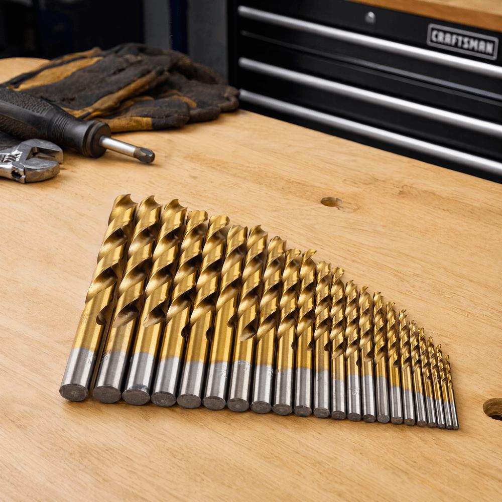 19pcs Anti-Rust Gold Finish High Speed Steel Drill Bits Straight Shank Drill Bits  For Plastic