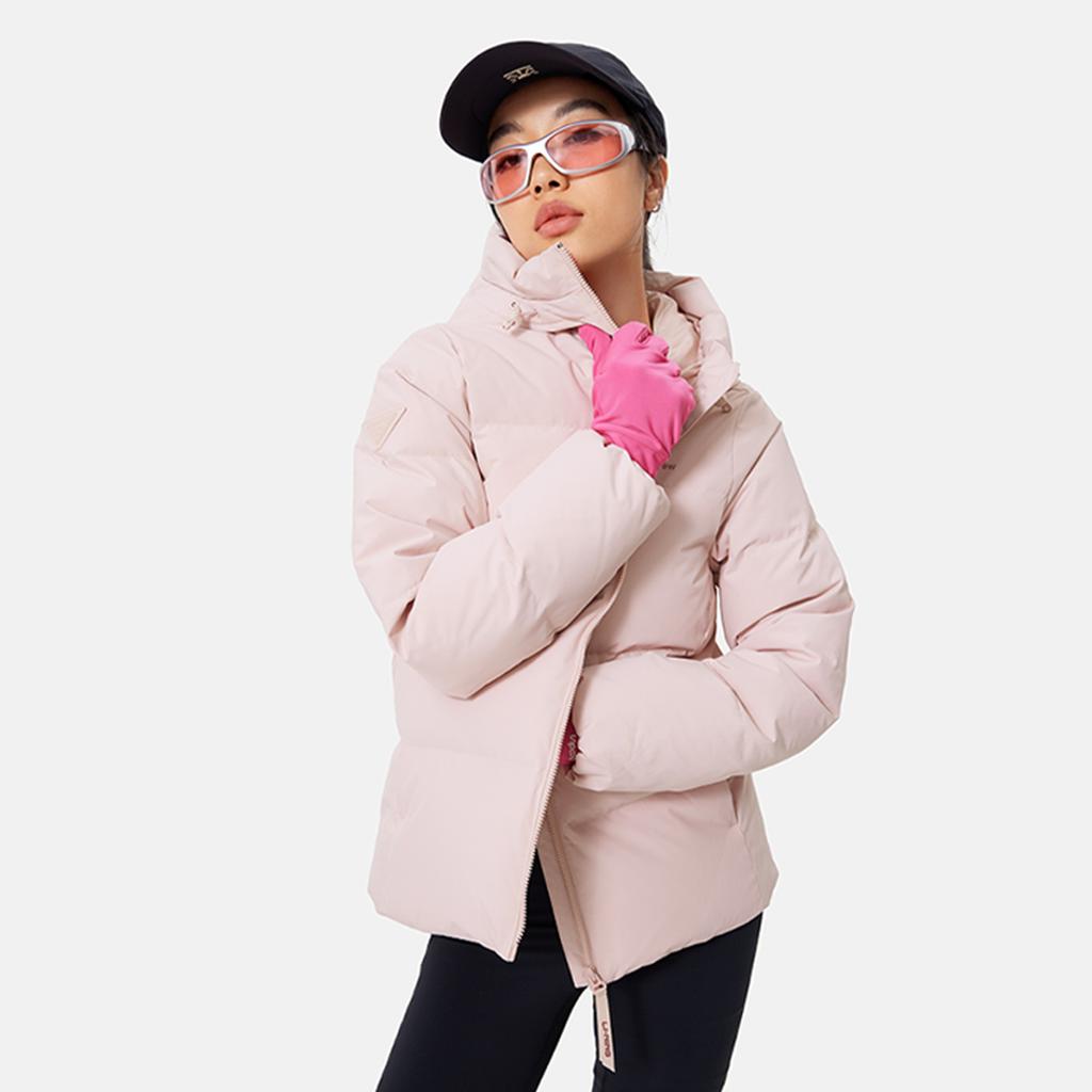 Li-Ning Série péřových bund Hot Pot Voděodolná Stojáček Jednobarevná Ležérní Krátká Zimní Péřová Bunda Dámská Bunda Světle Růžová AYMU338-3