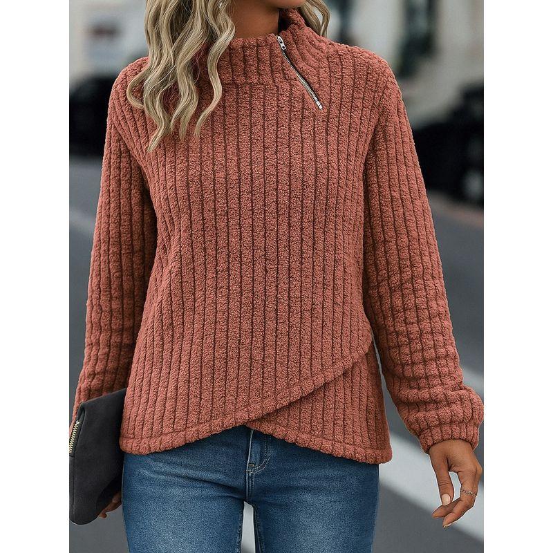 

and America Cross Border Fall and Winter New Arrival Women s Clothing Casual Fashion Texture Long Sleeves Pullover Zipper Fleece Sweatshirt Hoodie Orange Red 3XL