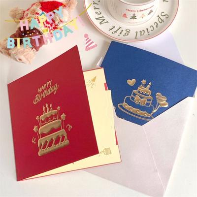New 3D Happy Birthday Card with Envelope Four-Layer Birthday Cake Musical Light Greeting Card Foldable Pop Up Gift Card