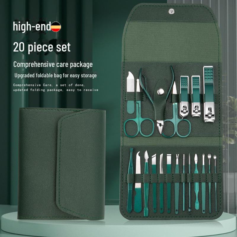 20-Piece Dark Green Stainless Steel Nail Clipper & Manicure Set