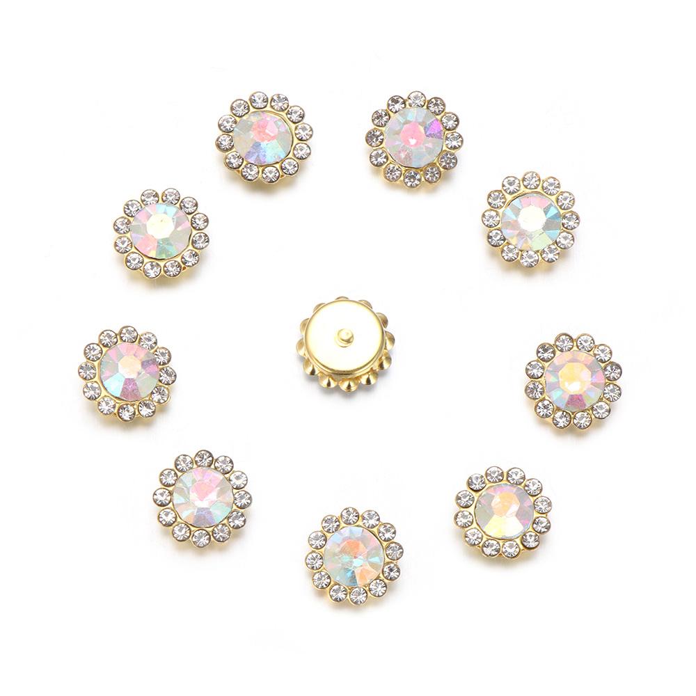 10PCS Sparkling Rhinestone Buttons Vintage Buttons For Apparel Sewing Pearl Hairpin Decoration DIY Jewelry Crafts Flower Buttons
