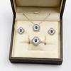 Elegant Clover White Mother-of-Pearl Pendant Set With Simulated Sapphire Oval Charm Copper Alloy Jewelry Trio Women