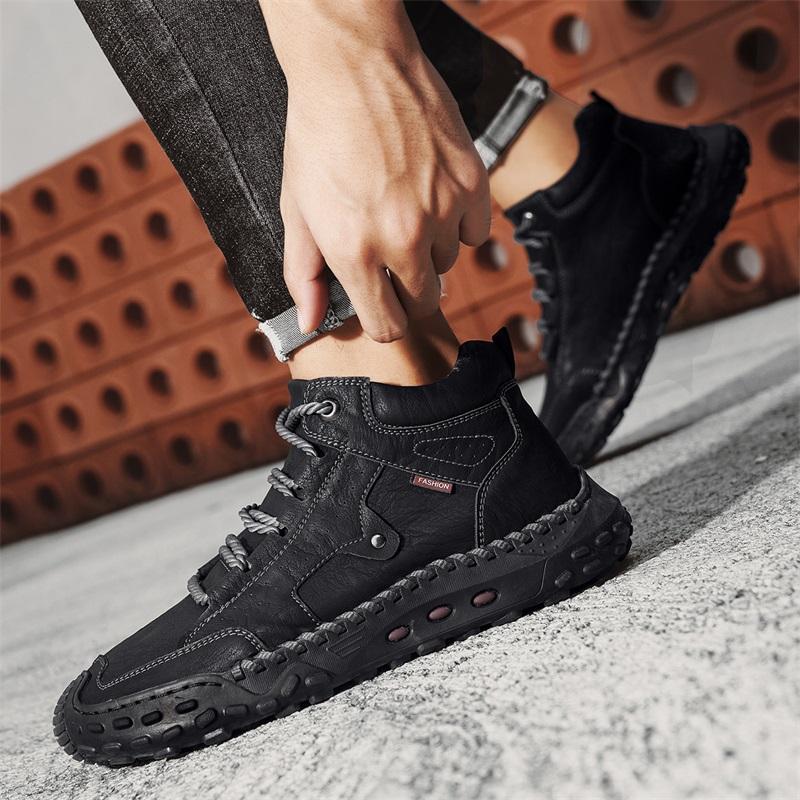 Spring/ AutumnMen's High-top Casual Sneakers Handmade Leather Shoes Plus Size 39-48