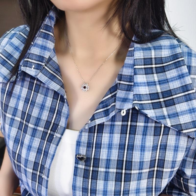 S925 Silver Lucky Four Leaf Clover Pendant Necklace Natural Crystal Clavicle Chain Fashion Jewelry