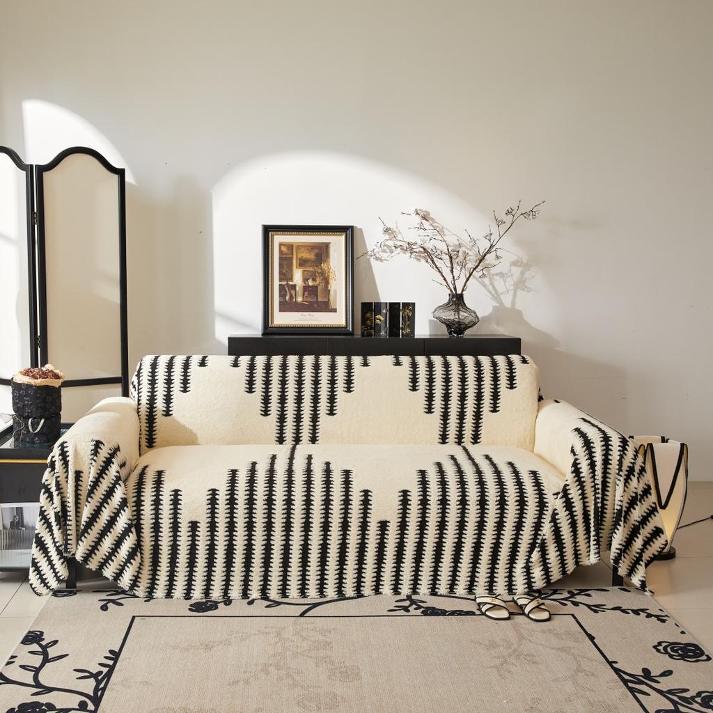 1PC Geometric Graded Wheat Jacquard Tuffed Fleece Soft Warm Sofa Towel Living & Bedding Room Leisure Relax Blanket, Sofa Cover