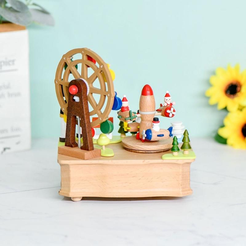 Wooden Music Box Rotating Aircraft Ferris Wheel Design Mechanical Musical Box Home Decoration For Christmas Birthdays