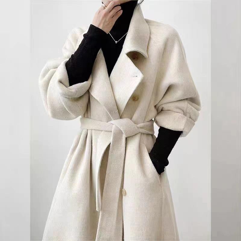 Neuer Stil Stehkragen Seitliche Knopfleiste Design Locker Doppelseitiger Woll-Kaschmirmantel Neuer Winter Verdickter Wollmantel