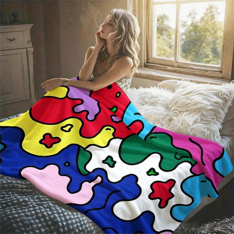 Colorful Abstract Doodle Flannel Blanket Perfect for Sofa Office Bed Travel Sleep Read Relax Camping Four Season Use