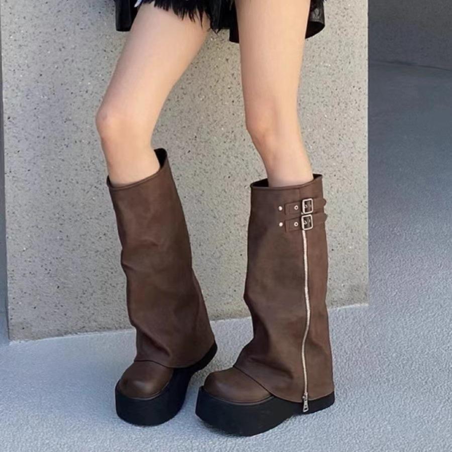 Raised Platform, Brown Boots Women's Summer Thick Legs Maillard Boots 2025 Western Jeans Tube Boots