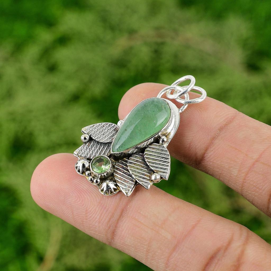 Daughters Day Sale 925 Silver Green Aventurine Gemstone Peridot Handmade Pendant