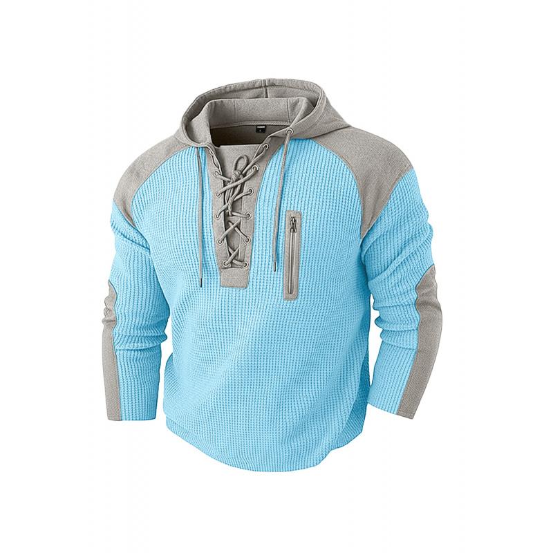 

New Men Hooded Sweatshirt With Waffle Pattern And Color Block Casual Sports Sweatshirt 3XL світло-синій колір