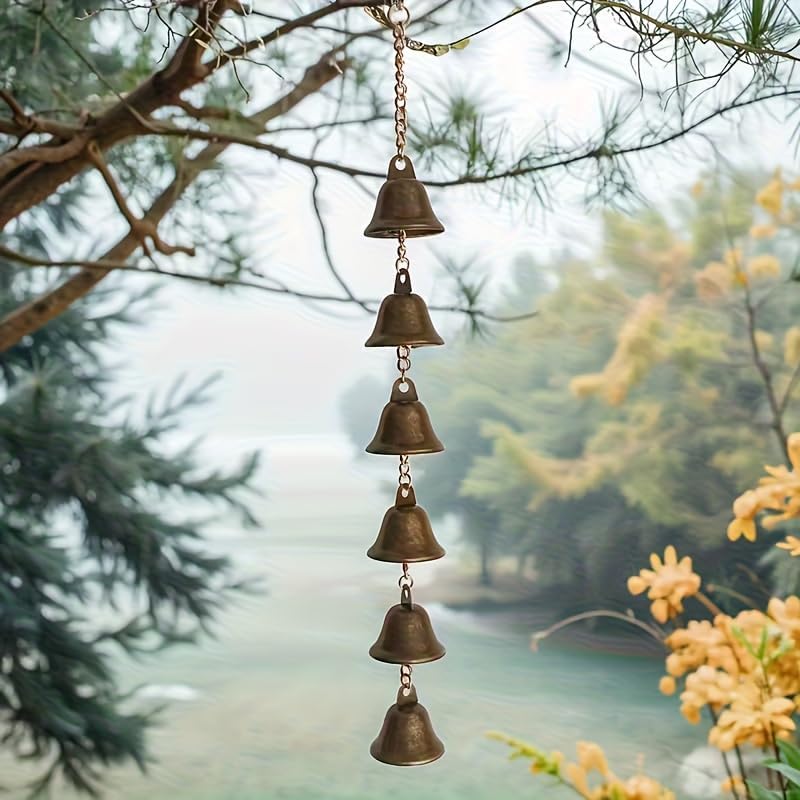 Handmade Metal Wind Chime - Classic Country Iron Bell with Decorative Chain, Suitable for Courtyards, Gardens and Walls, Thanksgiving Home Decoration