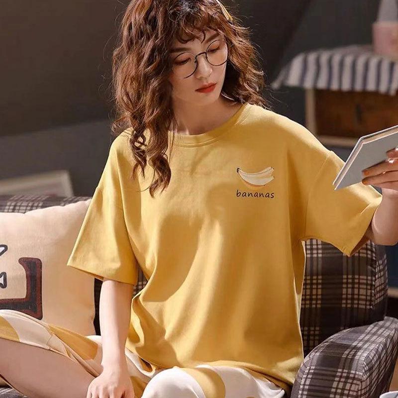 Women's Summer Pajama Set - Round Neck, Short Sleeve, Seven-Point Pants, Comfortable Casual Two-Piece