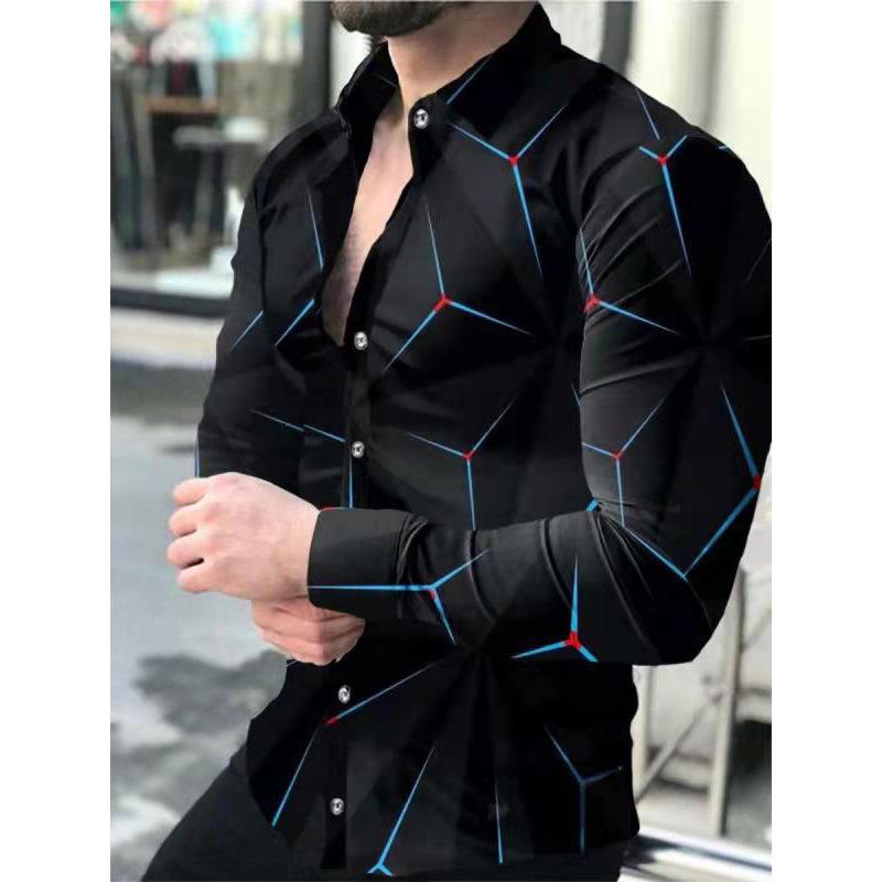 Men's Elegant 3D Printed Long Sleeve Shirts Turn Down Collar Party Casual Camisas Hombre Plus Size Streetwear Fashion Blouse