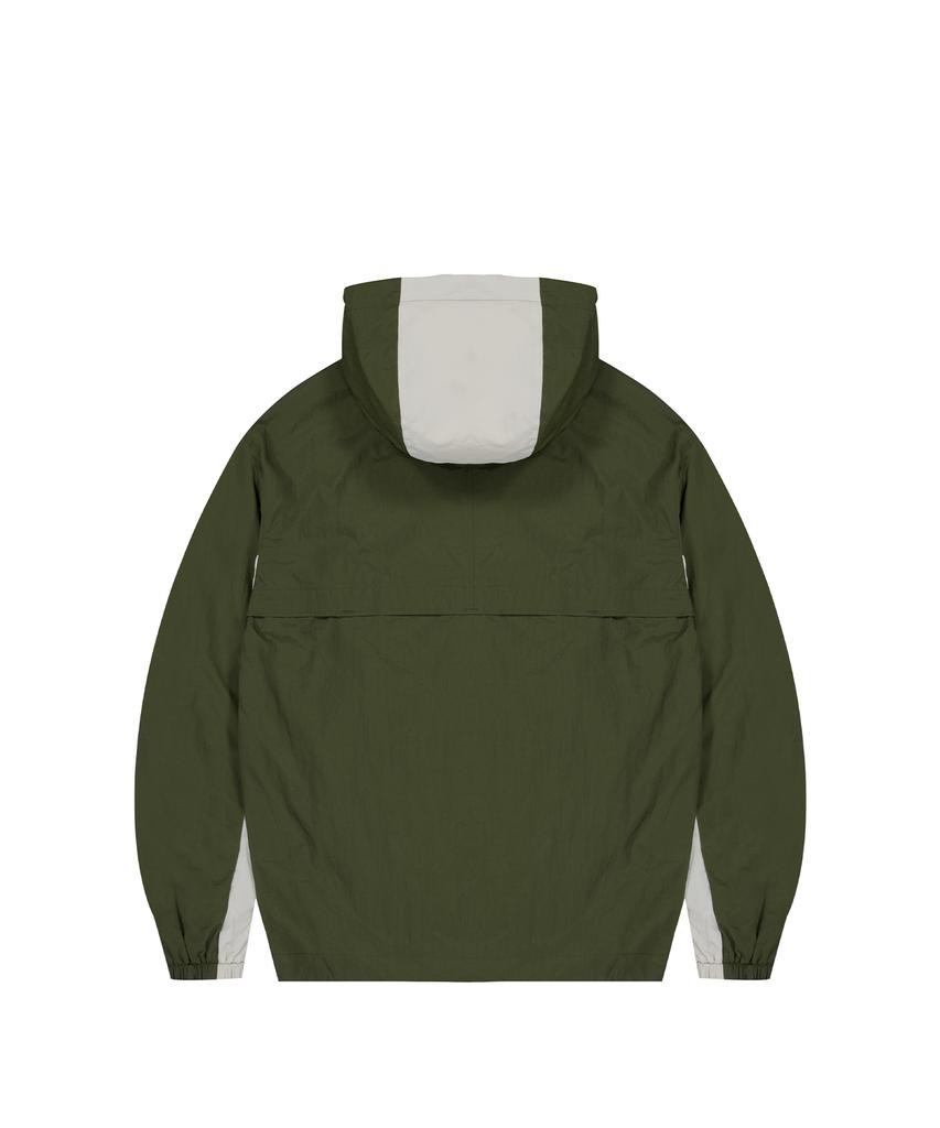 STANDARDERROR 87-Stan268 Nylon Track Color Block Curved Hood Gorp Windbreaker Khaki