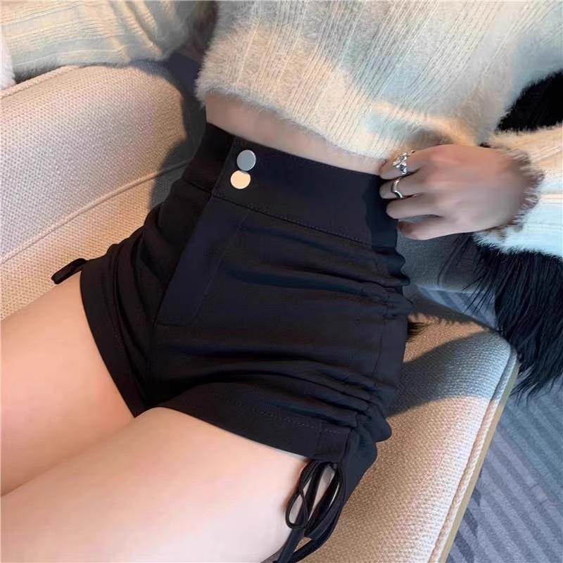 2024 Women's High-Waist Black Drawstring Shorts: Sexy, Versatile, and Trendy for Spring and Autumn