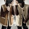 Vändbar väst i lamull för kvinnor - Retro dubbelsidig fleece, Brun, Höst/Vinter Hong Kong-stil