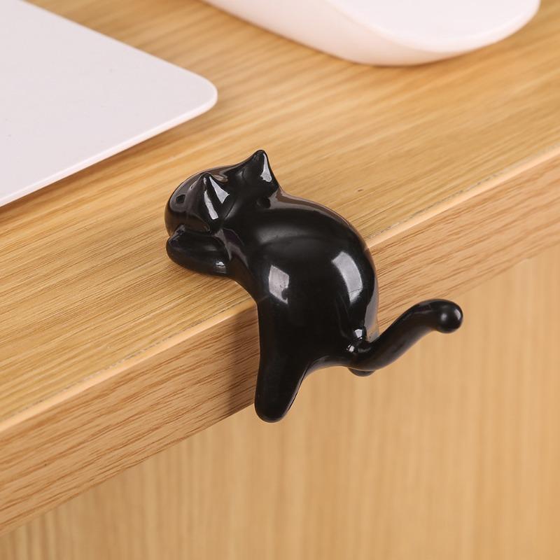

1Pc cute cartoon cat desktop nail-free hook, punch-free desktop storage чёрный