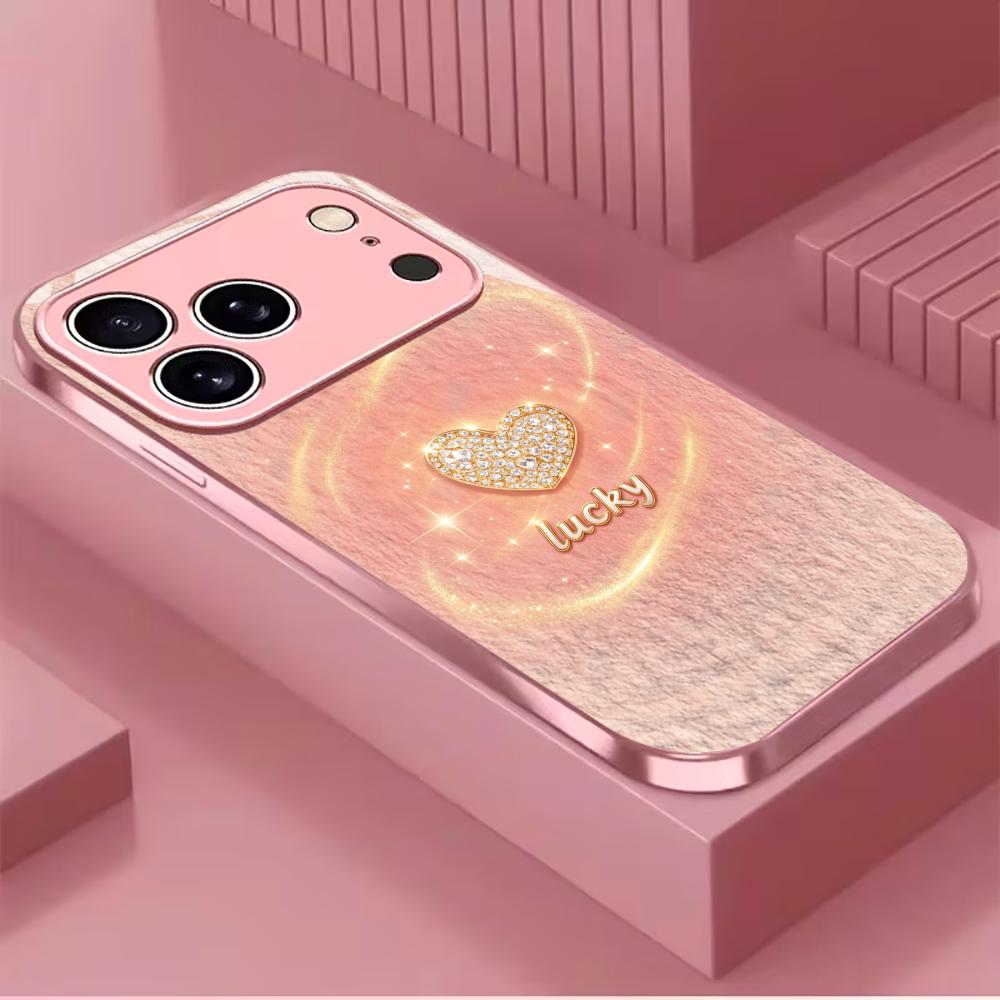 diamond heart-shaped pendant phone case for funda iphone for iphone 17 glass for iPhone 17 16 15 14 13 pm Pro Plus Dropresistant