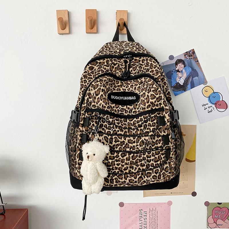Original Japanese Harajuku Style Retro Leopard Print Student Backpack Korean Version Ulzzang Versatile Large Capacity