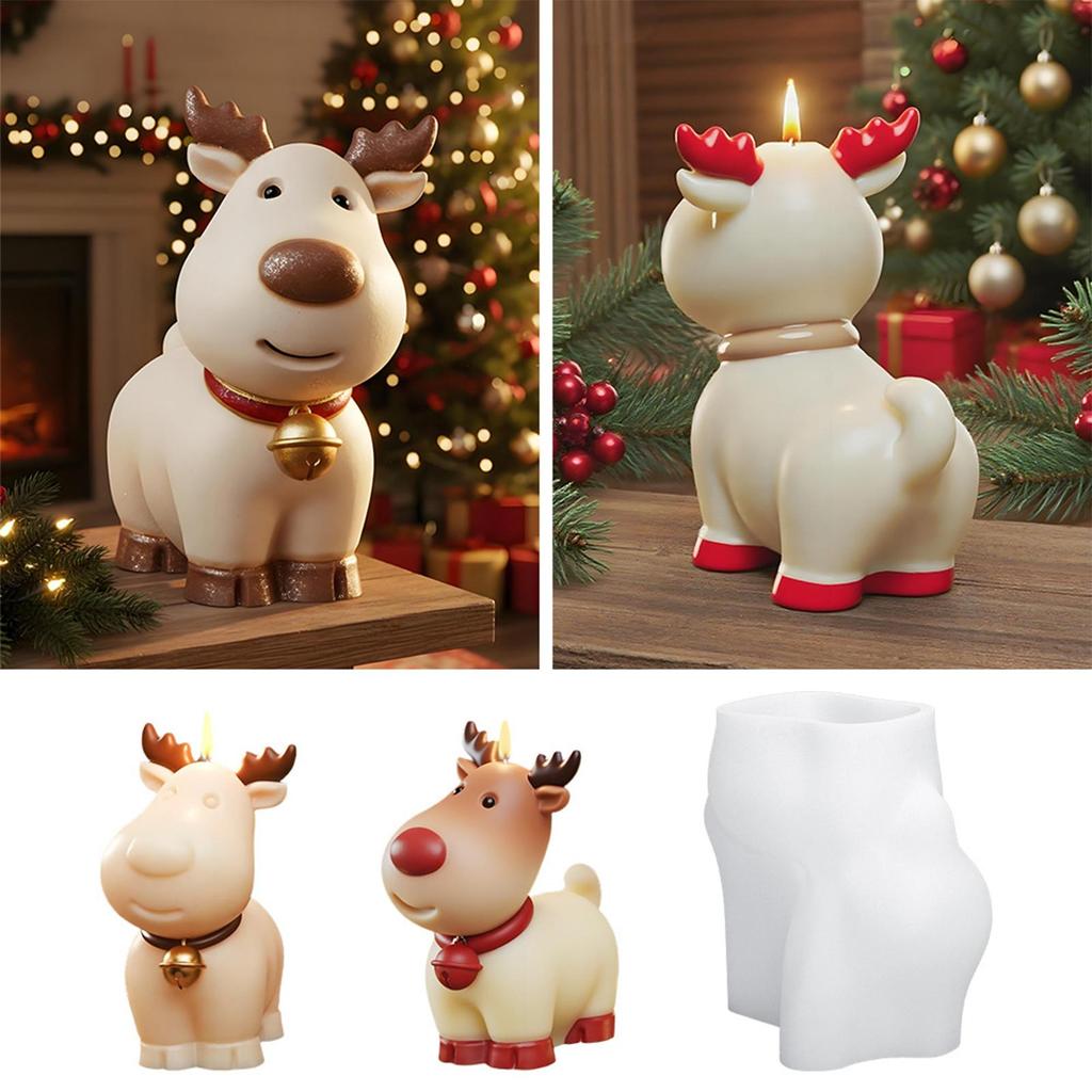 3D Christmas Reindeer Silicone Mold Cartoon Elk Deer Candle Mold Christmas Resin Molds Cute Art Craft For Chocolate Jelly