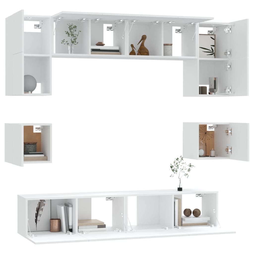 8 piece TV cabinet set white particleboard