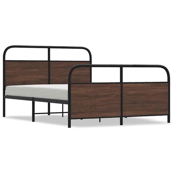 VidaXL Metal Bed Frames Without Mattress Brown Oak 140x190 Cm, Bedroom Furniture, Double Bed, Bed Base, Bed, 3318661