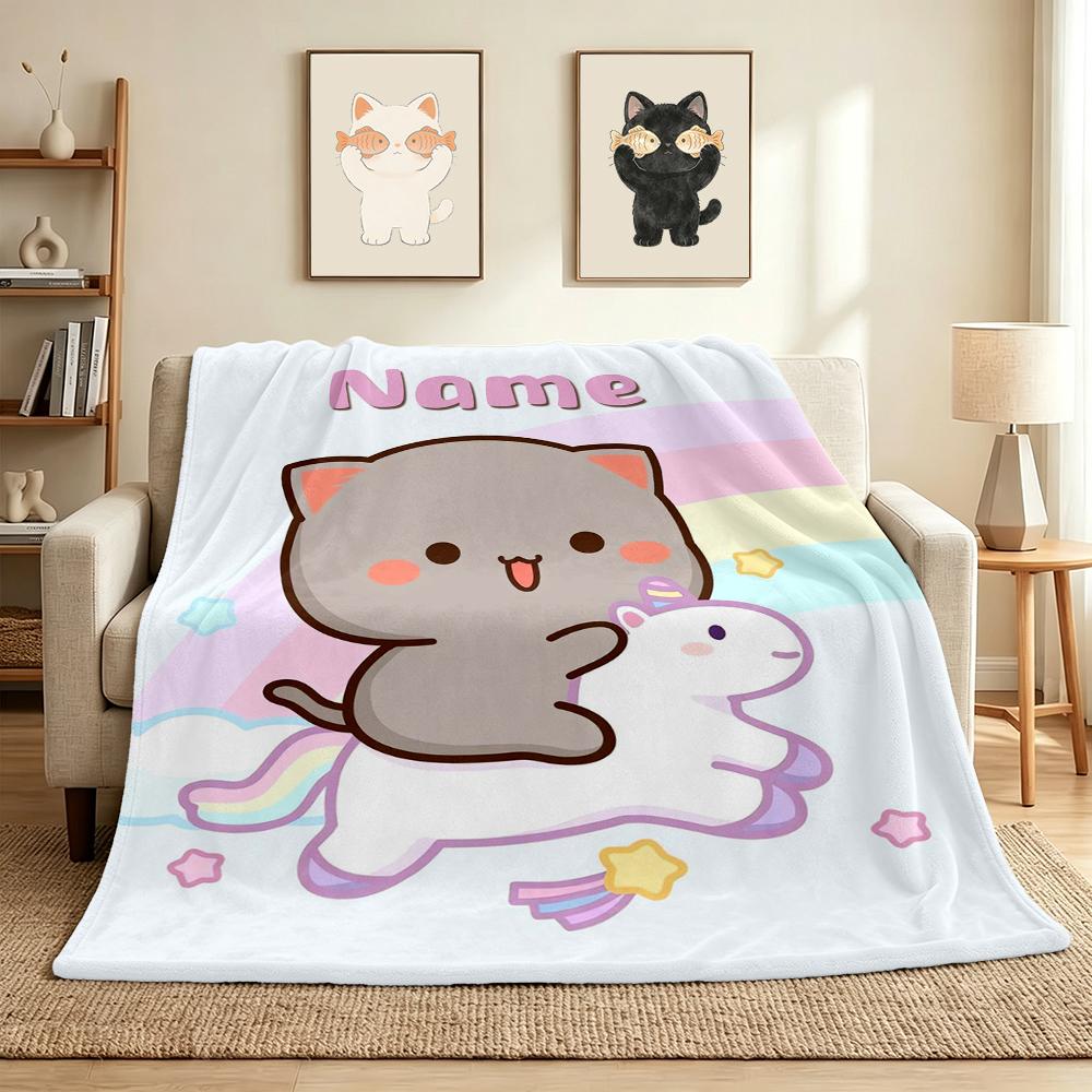 Custom Name Angel Cats Flannel Blanket Throw Blanket Soft Warm Sofa Bed Home Decor Unique Gift