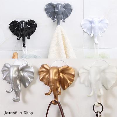 6Colors Elephant Head Self Adhesive Wall Door Hook Hanger Bag Keys Sticky Holder