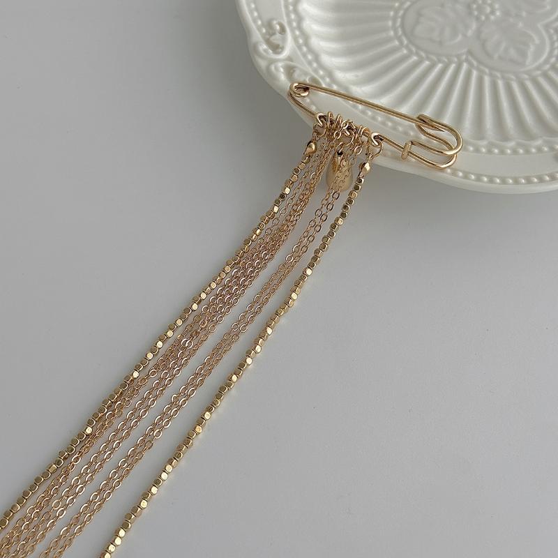 Exaggerated Water Droplet Fringe Tassel Chain Brooch Metal Chain Clothing Tie Pin Bead Fixed Ornament Banquet Party Jewelry Gift