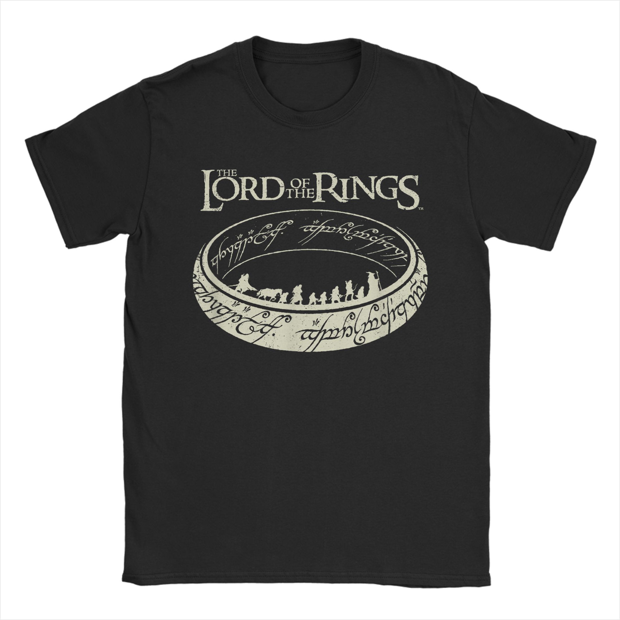 

Футболка The Shire L-Lords Of The R-Rings Мужская из чистого хлопка Смешная футболка Футболка с круглым вырезом Футболка с коротким рукавом Одежда Уникальная S