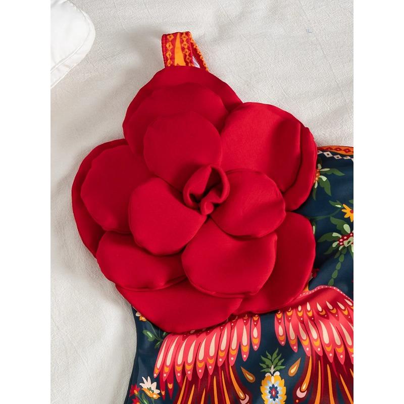 Moda Fiore sulla Spalla Costume da Bagno Intero Sexy Monospalla da Donna Body Stampato Costumi da Bagno Abbigliamento da Spiaggia per Vacanze Femminile