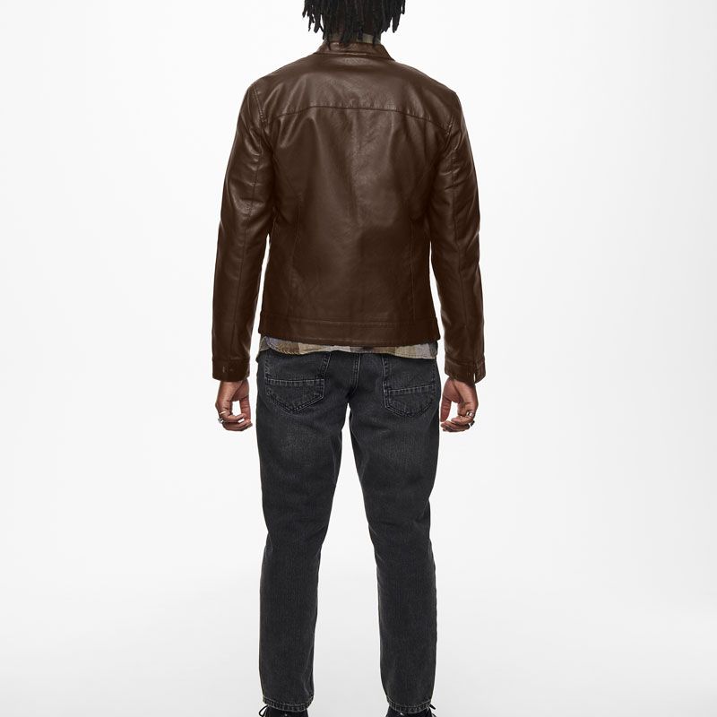 Veste motard Mike similicuir avec zip Homme ONLY AND SONS