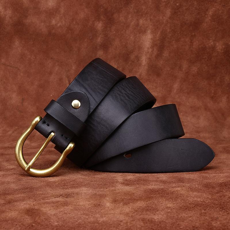 Retro Washed Matte Old First Layer Cowhide Belt Men'S Genuine Leather Brass Buckle Simple Casual Jeans Belt Men