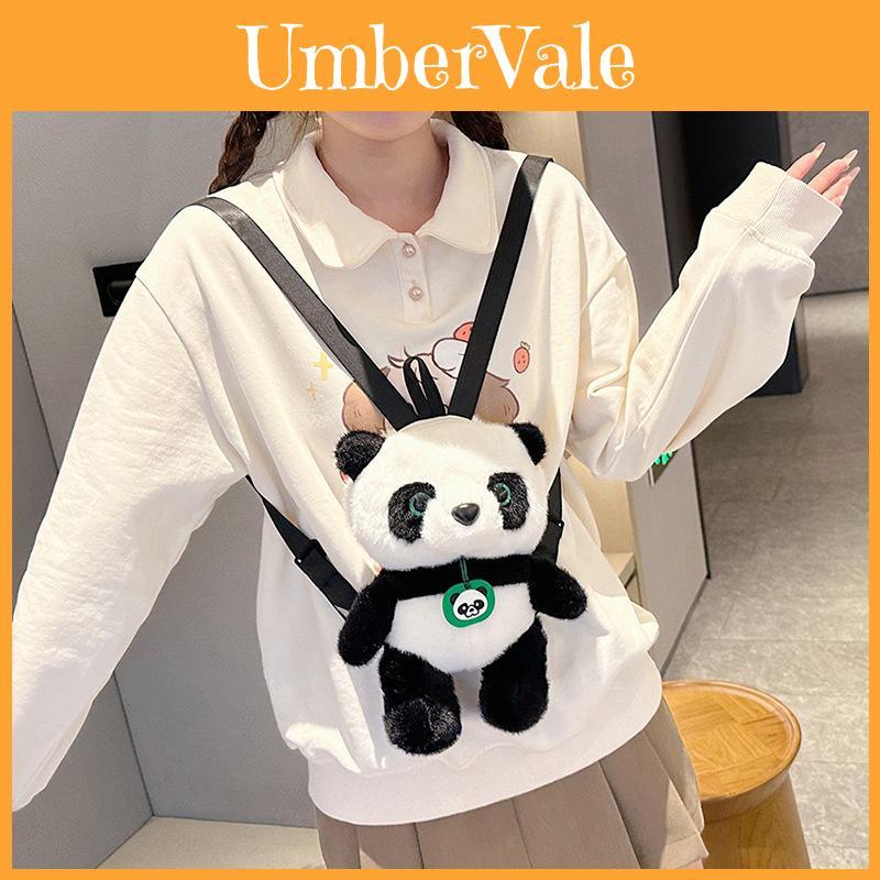 Cute Panda Plush Shoulder Bag With Zipper Pouch For Daily Use