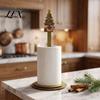 Wooden Paper Towel Dispenser Christmas Holder, 2D Roll with Snowman Kitchen Holiday Ornament Santa Patterns, Decorative Tissue Stand for Dining Table