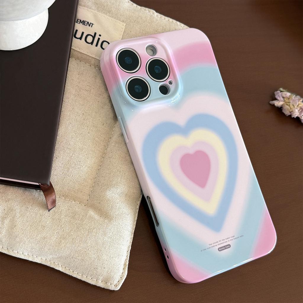 Girl's gradient heart case suitable for iPhone 16, Apple 17 Pro Max, soft film, full coverage for 13, Korean style for 15