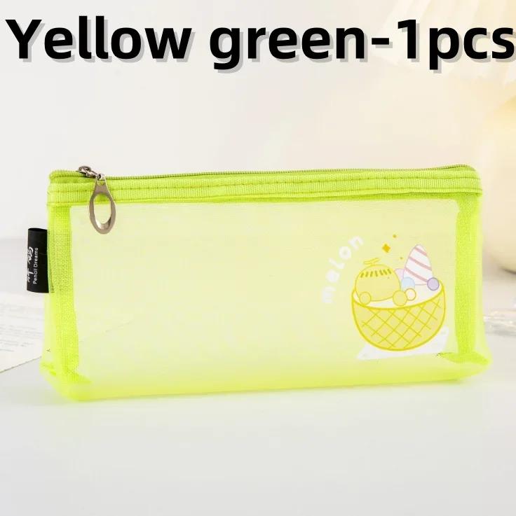 Cute Cartoon Mesh Pencil Case Large Capacity Transparent Stationery Storage Bag Cosmetic Organizer for Girls School Supplies