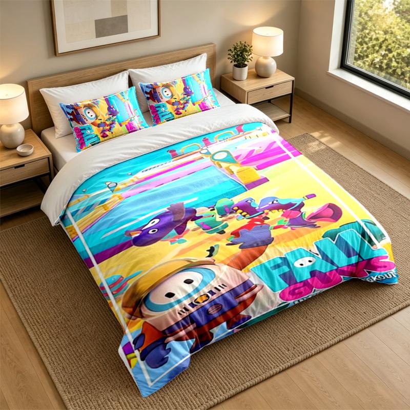 Weiches Bettwäsche-Set Fall Guys Muster, 1 Bettbezug plus 2 Kissenbezüge Stilvolles Schlafzimmer Heimtextilien