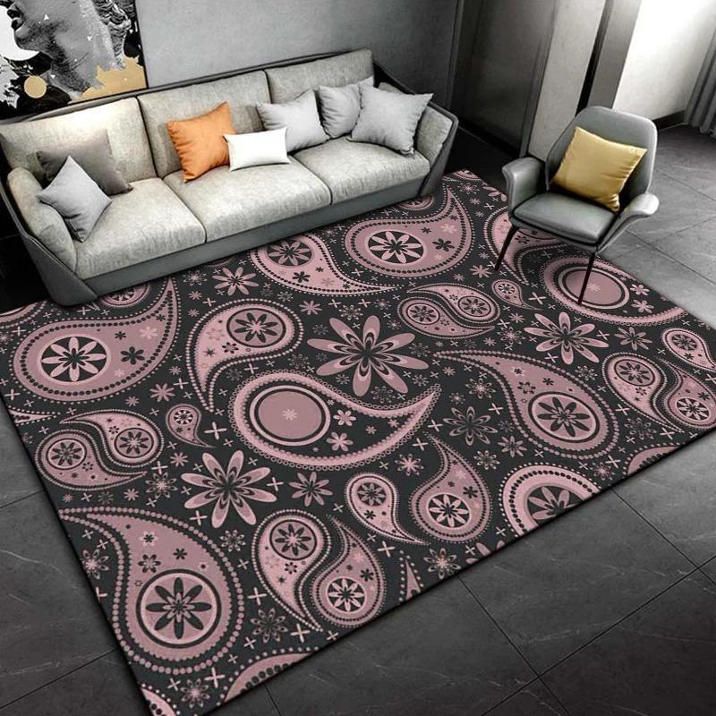 Black White Paisley Carpet Geometric Vortex Rug Classic Floral Mat Modern Minimalist Living Room Mat Home Decoration Floor Rug